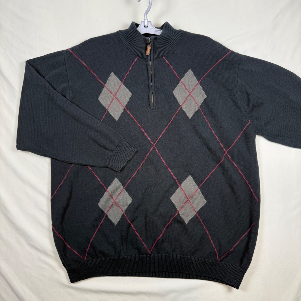 Oak Hill Mens 3XLT Navy Blue Argyle Quarter Zip Mock Neck Sweater Big & Tall